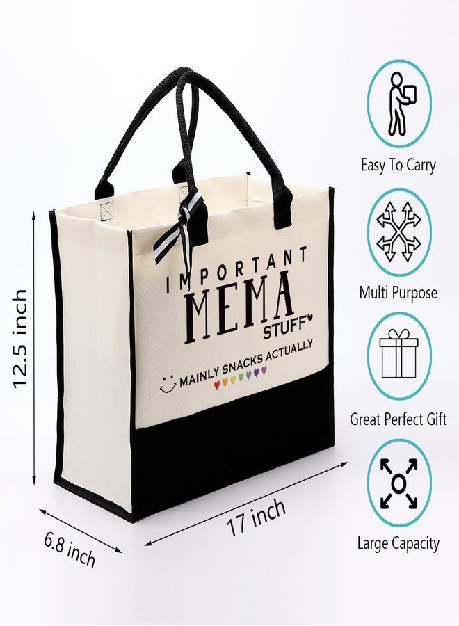 EDCTO Canvas Tote Bag Cute Design, Important Mema Stuff Canvas Bag, Cotton Tote Bags, Reusable Grocery Bags Gift for Her Women Mema, Grandma Mom Gift for Mother's Day Christmas Birthday - Image 2